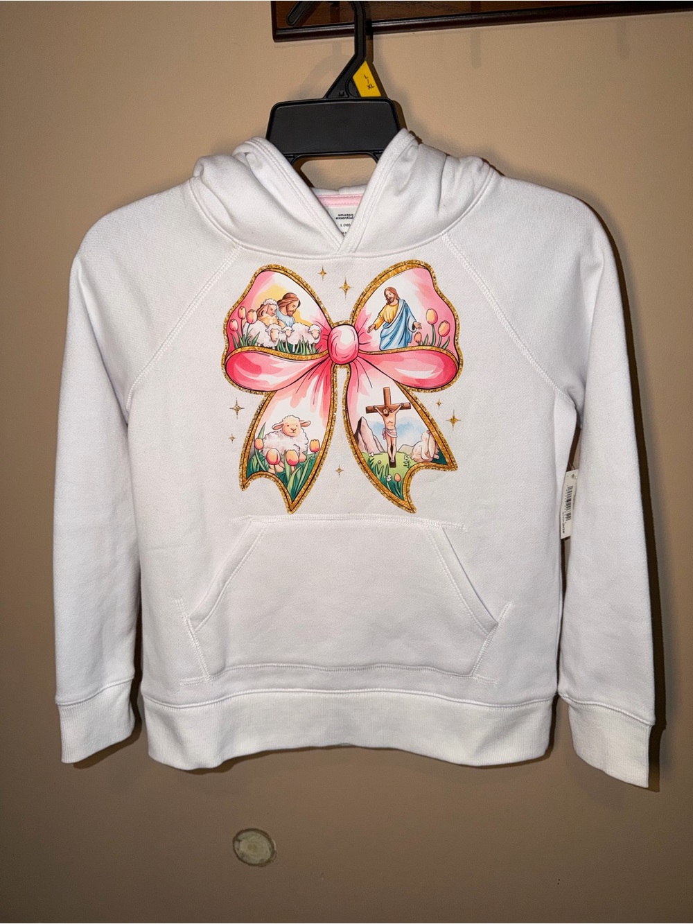 NWT Amazon Essentials Youth Christian Bow Graphic Hoodie